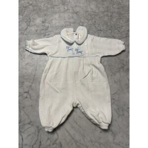 Vintage Baby Dior White Romper Blue Trim Embroidered 3 Months Read Description!